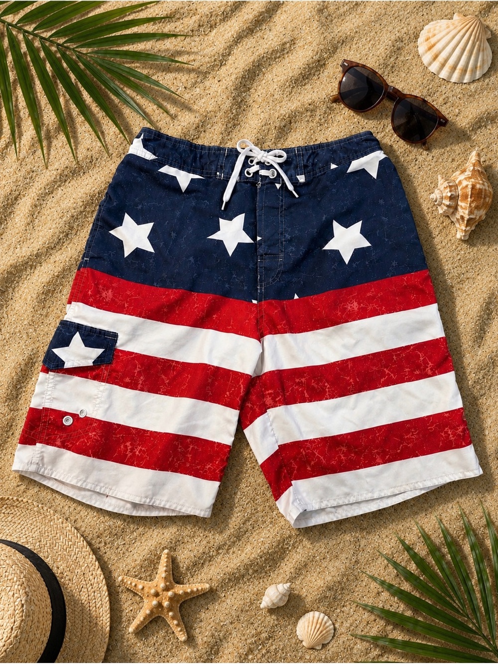 Bass Pro Shops Men's Stars & Stripes Swim Shorts - Red, White & Blue